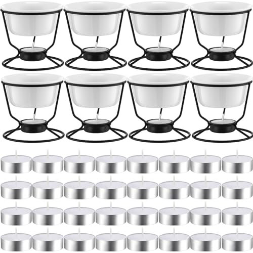 Rossesay 40 Pcs Ceramic Butter Warmers for Seafood Set 4.7oz 8 Pcs Butter Warmer with 32 Pcs Tealight Candles for Chocolate Cheese Fondue Melting, Dishwasher Safe, Microwave Safe, Oven Safe, White
