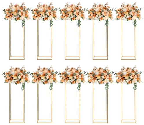 10 Stück 80cm Gold Vase Hochzeit Deko Stand,Metallbodenvasen Geometrisch Blumenständer Blumensäule für Hochzeiten Party Geburtstag