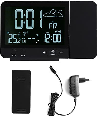 Locadence Projektionswecker, EU 230 V, 8 Hintergrundbeleuchtungsfarben, Multifunktionale LED Digitaluhr mit Kabelloser Innen und Außentemperatur für Schlafzimmer