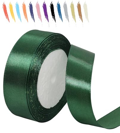 Dunkelgrün 25mm Satinband 23 Meter, Polyesterband, verschönern Sie Ihre Bastelarbeiten und Feiern, ideal für Geschenkverpackungen, Dekorationen, Hochzeitsautoband, Bänder zum Basteln