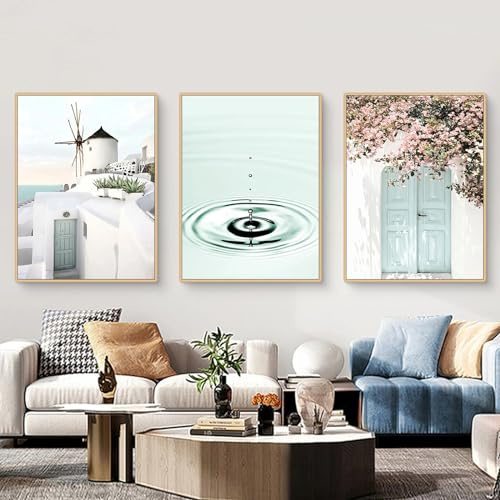Moderne Poster Set 3er Premium Wandbilder Strand Meerblick Kunst Bilder Ohne Rahmen Leinwand Kunstdruck Moderne Deko Bilder für Wohnzimmer Schlafzimmer