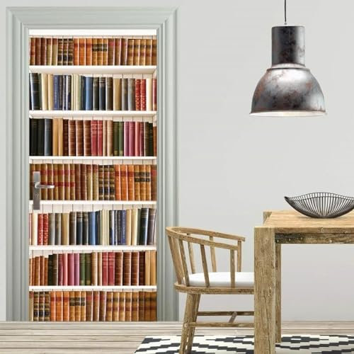 XAONUO Fototapeten 3D Türtapete Selbstklebend Retro Bibliothek Bücher Bücherregal 88X200Cm Selbstklebendes Pvc Wasserdicht Fototapete Türfolie Poster Tapete Abnehmbare Türabziehbilder Türdekoration