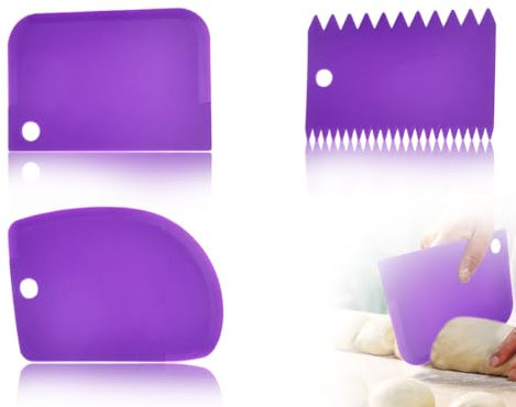 ZoeTekway Juego de 3 raspadores de masa,espátula de plástico para masa,tarjeta de masa flexible,raspador de pasteles,raspador de crema,raspador de pasteles,herramienta de espátula(púrpura,3 tamaños)