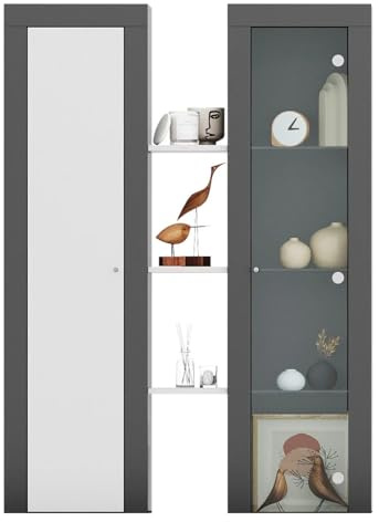 xonox.home Wohnen Orion Aufsatzvitrine Vitrine in Front weiß Nb.,Korpus Anthrazit grau Nb.ca.102x141x27 cm