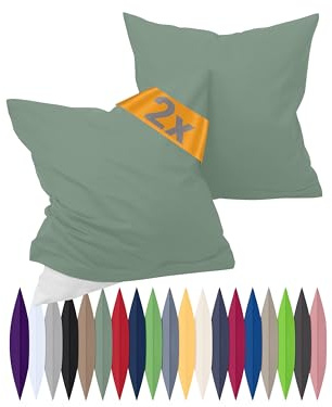 npluseins 2er-Pack Renforcé-Kissenbezüge Dekokissen, 40 x 40 cm, Salbei | Öko-Tex Standard 100, hautsympathisch, temperaturausgleichend, atmungsaktiv, strapazierfähig, pflegeleicht