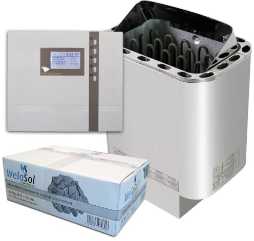 Well Solutions Saunaofen Edelstahl Next 8 kW - Saunasteuerung Econ D2 - inklusive Saunasteine