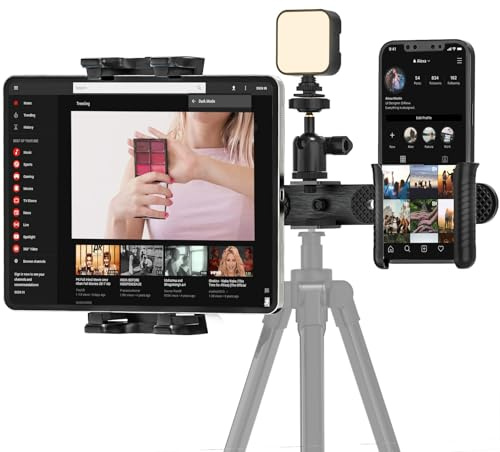 JUBORUI iPad Halterung Adapter für Stativ, Tablet Stativ Halterung mit Schwenkbarem 1/4 Kugelkopf für Ringlicht, Tablet Stativs Adapter mit 2 Halterungen für iPad 4.7-12.9 Tablets Handys