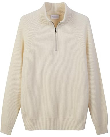 Diana Studio - Maglione Mezza Zip Bianco Perla in Lana, Uomo, Maniche Lunghe, Taglia L, Regular Fit