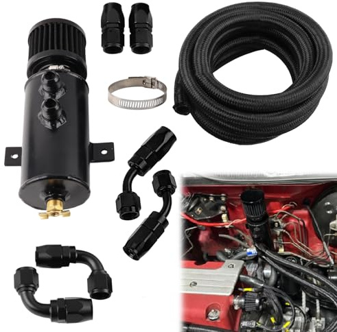 VVORHSBELL 10AN Oil Catch Can Breather with Drain Valve, 750ML Capacity, Bundled with 10FT 10AN 5/8 Fuel Line Fitting Kit featuring Nylon Braided CPE Oil Hose