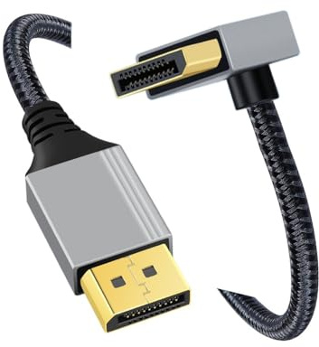 CY Câble DisplayPort DP vers DP coudé vers le bas Câble 4K 60 Hz Manchon argenté Ultra-HD UHD 90 degrés pour moniteur d'ordinateur portable de bureau Carte graphique (100 cm)