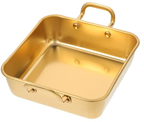 WATIIFUFU Plat à Frites Binaural à Pizza Moule à Gâteau Carré Moule à Biscuits Casse-croûte Plateau De Serveur Ustensiles De Cuisson Manipulés Moule à Crêpes Golden Acier Inoxydable