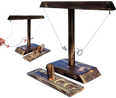 Ring Toss Game Tavolo in Legno – Hook and Ring Toss Battle Game per 2 Giocatori, Gioco con Gancio e Anello Interattivo per Feste & Bar, Lancio Degli Anelli Fatto a Mano di Alta Qualità