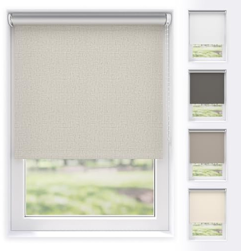 EFIXS Verdunkelungsrollo Silver Reflex mit & ohne Bohren, Breiten: 60-240, Höhe 190 cm, Hier: 120 x 190 cm, Leinen, Premium Rollo Verdunkelung mit Kettenzug, Thermo Rollo zum Klemmen, Thermorollo