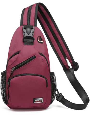 SUIKIHUM Convertible Sling Bag Crossbody Backpack, 11-Inch Pads Bags with Headphone Jack Shoulder Bag Casual Pack for Women Hiking Travel Cycling (Wine Red)