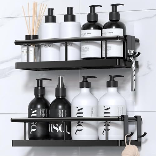 URPIZY Duschablage Ohne Bohren, 2 Stück Duschstangen-aufbewahrungsregal Edelstahl Für 18 Mm-25 Mm Duschstange, Schwarz Badezimmer Organizer Shampoo Halterung Für Dusche