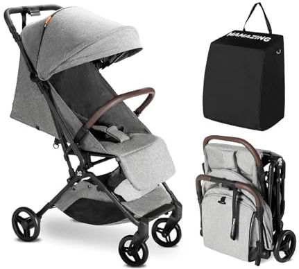 MAMAZING Baby Reise Buggy Kinderwagen für 6M-4 Jahre bis 15kg,Handgepäck Geeignet Klein zusammenklappbar Buggy Flugzeug mit Einhändig faltbares Design, leicht & kompakt (5,26kg) aus Kohlefaser-Grau