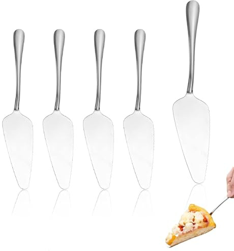 Vossot 5 stycken tårtgrillar, set i rostfritt stål, tårtspade, tårtknivar, tårtspade med tandade kanter, tårtspade med kniv för restauranger, fester och bröllop, diskmaskinssäker
