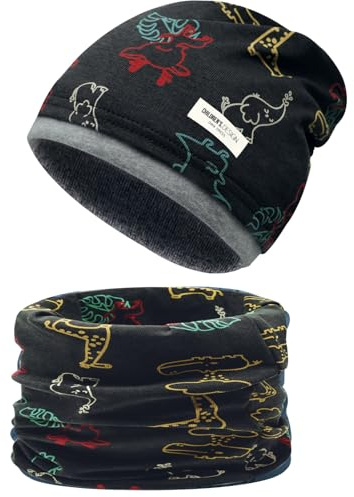 Enwokran Kinder-Mützenset und Loop-Schal Set, Herbst-Wintermütze und Schal-Set, Doppellagige Kontrastfarbene Flormütze für Herbst, Winter, Frühling Mädchen Jungen 3-8 Jahren