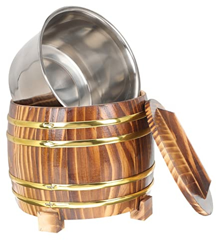 VINTORKY Cubo de Madera para Arroz al Vapor Interior de Acero Inoxidable, Ligero y Duradero, Adecuado para Almacenar Arroz Brillante en Cocina Doméstica