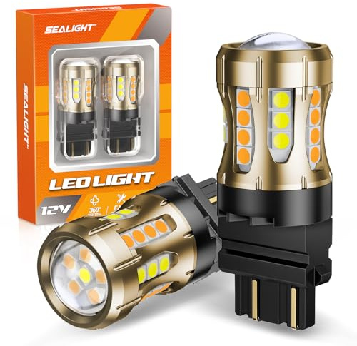 SEALIGHT 3157 Switchback LED, 2025 Latest 3157 LED Bulb Dual Color Amber Yellow/White 3156 3457 4157 T25 Lamps with HD Len & Extra Resistor for Turn Signal/DRL/Parking Lights, 34-SMD Chipset, 2PCs