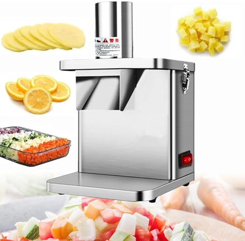 TsoLay Affettatrice per Verdure Professionale, Cubettatrice Elettrica Professionale da 250 W con Lame da 6/8/9/12/15 Mm, Apertura di Alimentazione di Grande Diametro da 7 Cm, per Cipolle, Carote