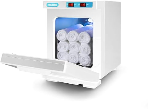 JDKJAG 5L UV Sterilizer Hot Towel Warmer Cabinet - 10-Min Fast Heating (176°F) Towel Heater with Stainless Steel Interior, Removable Tray - For Bathroom, Salon, Spa & Home (White)