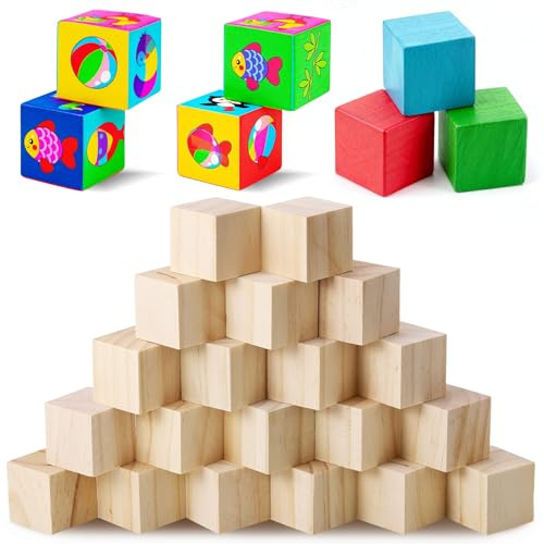 Zocipro 20Pcs Cubos de Madera de 4cm, Bloques Cuadrados de Madera Natural Sin Terminar para Manualidades, Tallado y Proyectos de Bricolaje