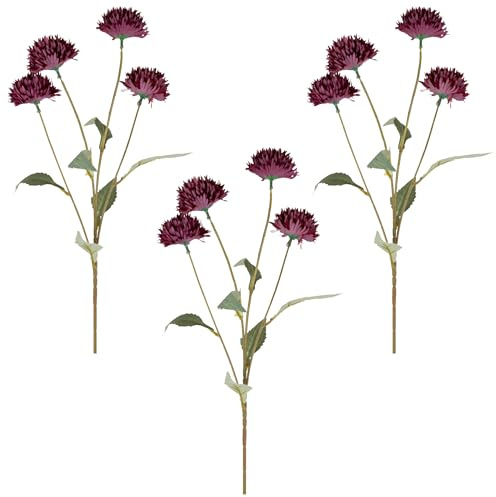 matches21 HOME & HOBBY Chrysanthemen künstliche Blumensträuße Lila 63 cm - 3er Set Kunstblumen für Vase & Deko