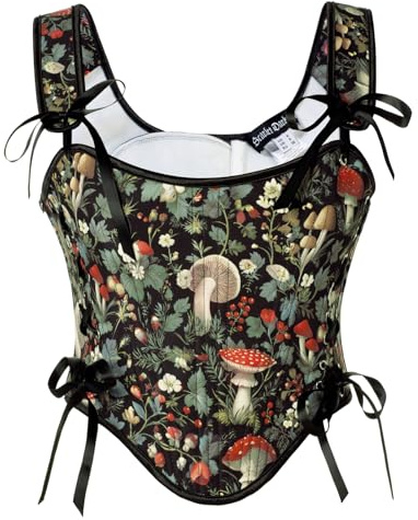 SCARLET DARKNESS Corset Renaissance floral pour femmes vintage élégant à lacets haut de corset, Champignon noir, 40