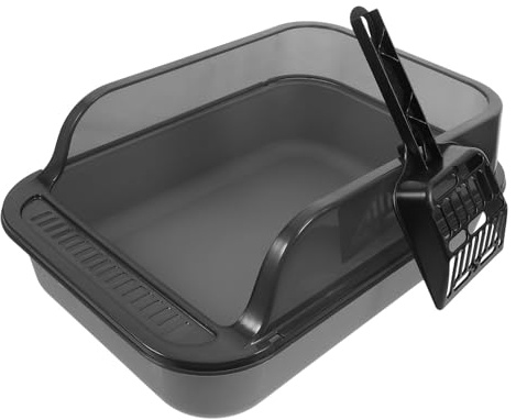 SHINEOFI High Wall Semi-enclosed Cat Litter Box with Scoop Thickened Sandbox for Cats Minimizes Dust and Scatter Easy to Clean Dark Grey Tray