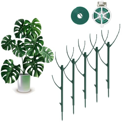 Tutores para Plantas Trepadoras, 5 Piezas Desmontables Estacas de Soporte para Plantas, Palos para Plantas de Interior y Exterior, Tutor Monstera Apilables con Bridas Ajustables para Plantas