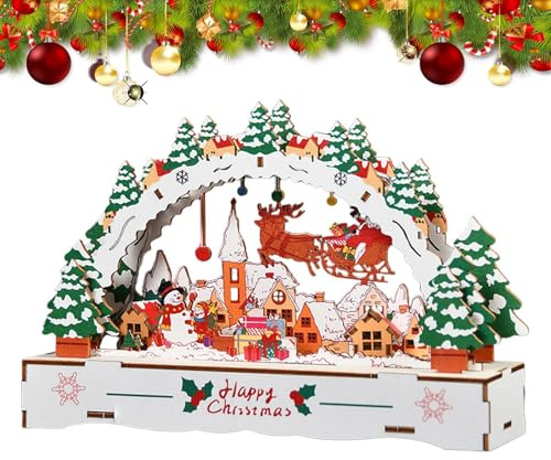 Fai da te Case di Villaggio di Natale in Legno | Decorazione per ufficio illuminata,Casa di Natale Decorazione da tavolo,per Collezionisti Libreria Mensola Davanzale Cappotto Camino Camera