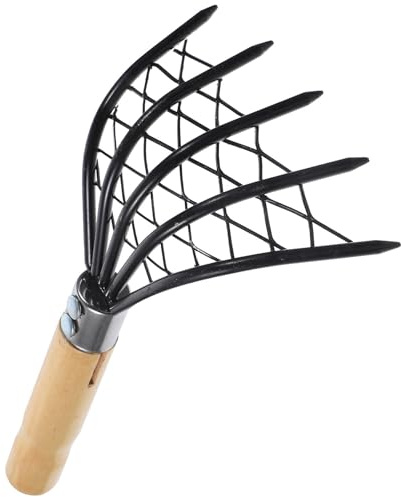 TOMETURE Rastrello per Telline in Acciaio Inox con Manico in Legno, Resistente alla Ruggine e Rinforzo a Doppio Rivetto, per Scavare Frutti di Mare in Spiaggia
