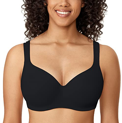 DELIMIRA Soutien Gorge Invisible Grande Taille avec Armature Balconnet avec Bonnets Moulés Confortables Noir 105B