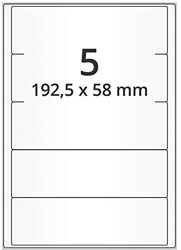 Laser-Etiketten auf A4 Bogen, weiß - 192,5 x 58 mm - 2.500 Papier Aufkleber auf 500 Blatt, selbstklebende Universal Klebeetiketten