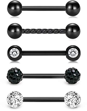Crdifu 5er Zungenpiercing Barbell Set 14 Gauge 14mm Brustwarzenpiercing Chirurgenstahl Piercing Schmuck