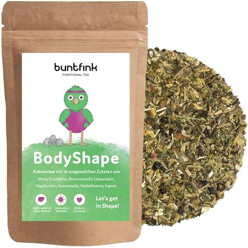 Buntfink BodyShape Kräutertee – Lose Kräuter- und Früchteteemischung mit Mate, Grünhafer, Brennnessel, Löwenzahn, Hagebutte, Granatapfel & Ananas – 60 g, ohne Aromen