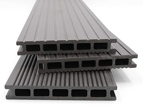 HORI® WPC Terrassenfliesen | Terrassendielen Malta Grau | Komplett-Set inkl. 28x50 mm Unterkonstruktion & Clips | Langlebig & Wetterfest | Rutschfest | Pflegeleicht | Dielenlänge 3,20 m I Fläche 46 m²