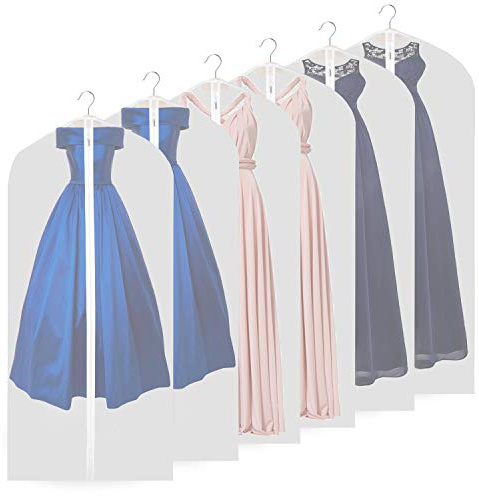 Garment Bags, Breathable 63 inch(6 PCS) Long Wedding Gowns Dress Bags Coat Clothes Covers Bags Moth Resistant Hanging Zipped Garment Bags for Long Dress Dance Costumes Suits Coat (6 pcs 60cm * 160cm)
