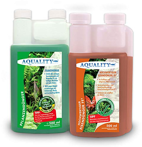 AQUALITY AQUARIUM 2er Pflanzenpflege Sparset (Enthält Pflanzendünger mit allen wichtigen Spurenelementen und Mineralien und Eisendünger mit zweiwertigem Eisen FE2), Set-Größe:SET 500