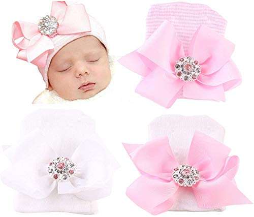 DRESHOW Newborn Hospital Hat Infant Baby Hat Cap with Big Bow Soft Cute Knot Nursery Beanie