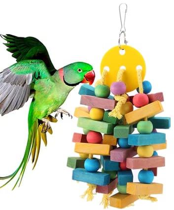 Oumefar Hängende Papagei Vogelspielzeug Schaukel Mehrfarbige Holzblöcke Zerreißen Spielzeug Vogelkäfig Nest Biss Spielzeug für Vögel Papageien