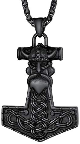 Richsteel Viking Kette mit Odin Helm Wikinger Anhänger Mjölnir Halskette mit Geschenkebox für Herren Männer