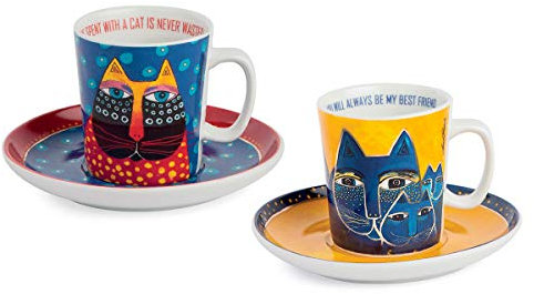 Egan - Set di 2 Tazze da caffè Laurel Burch Blu/Giallo, Misura Piccola