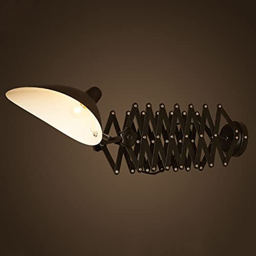 Vintage Industrie Wandleuchte Verstellbar Metall Teleskoparm Wandlampe Mit Ziehharmonika arm, Wand-Leselampe Schlafzimmer Nachttischlampe, E27 Innen beleuchtung Scherenlampe für Wohnzimmer Esszimmer