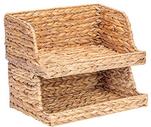 VATIMA Water Hyacinth Storage Baskets with Large Open-Front for Kitchen, Decorative for Living Room, 13.4” x 9.5” x 5.5”, 2 Pack
