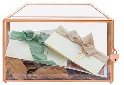 NCYP Boîte à cartes géométrique en verre de 32 cm avec fente et verrou en forme de cœur, ​pour réception de mariage, grande pièce centrale simple cadeau de fête (boîte en verre et verrou uniquement)