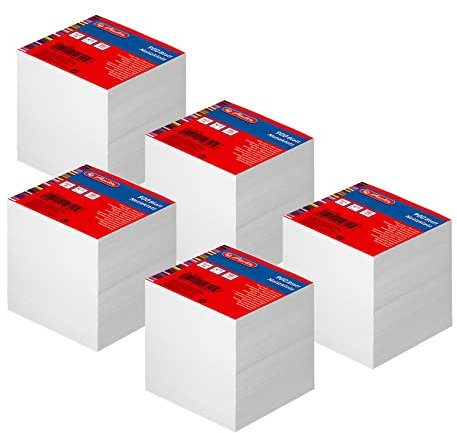 Herlitz 5 Notizklötze geleimt 9x9x9 cm Weiß Blanko Notizzettel 900 Blatt