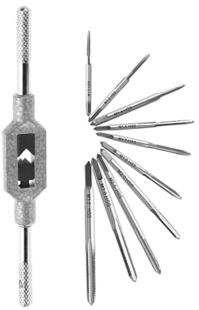 SeonFook 11PCS Mini Screw Tap Set Metric Thread Machine Taps Kit HSS Hand Thread Wire Taps Adjustable Tap Wrench Tool for Clocks and Watches Tapping