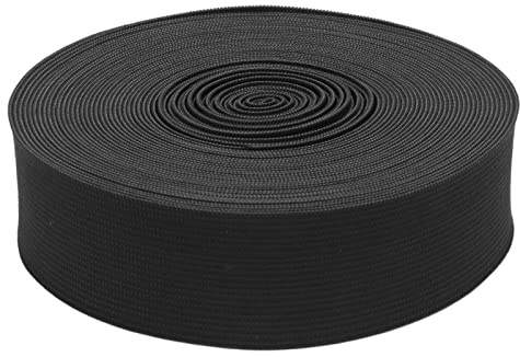 Tissting Banda Elástica Tejida de 3,5 Cm de Ancho, Elástica, Elástica y Transpirable, Banda de Goma Gruesa Plana y Fuerte, Banda Elástica de Punto Negra, Carrete de Cuerda Elástica de 10 Yardas